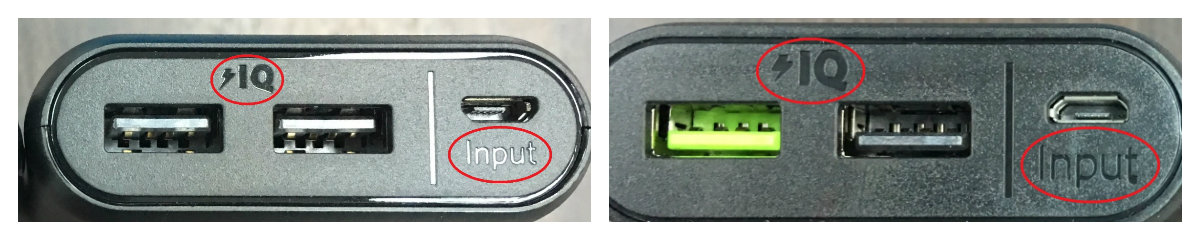 「Input」および「IQ」のフォント。偽造品はポート部分のフォントサイズが正規品に比べ大きく刻印されています。左が正規品、右が偽造品