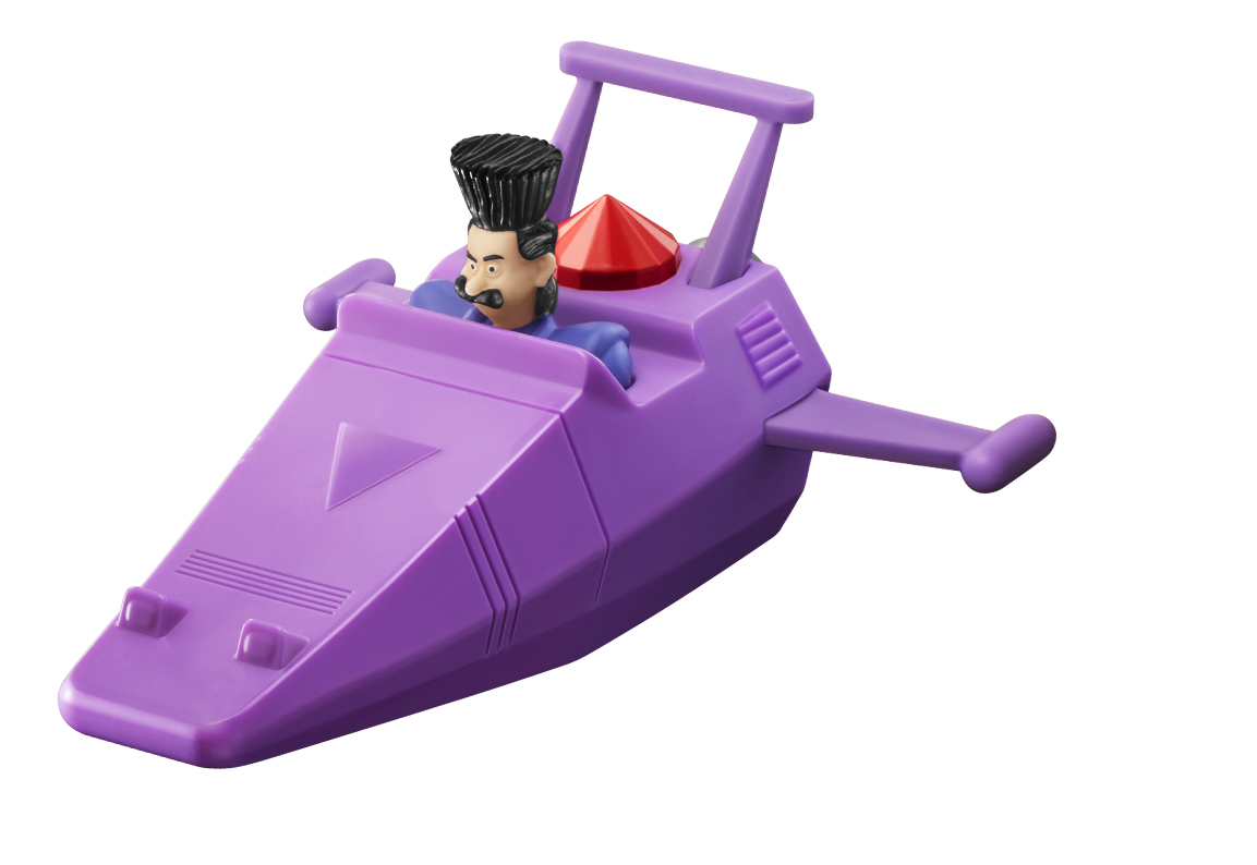 バルタザールのスピードボート：映画の悪役キャラクター「バルタザール・ブラット」のおもちゃ。スピードボートを後ろに引いて手を離すと前に走ります