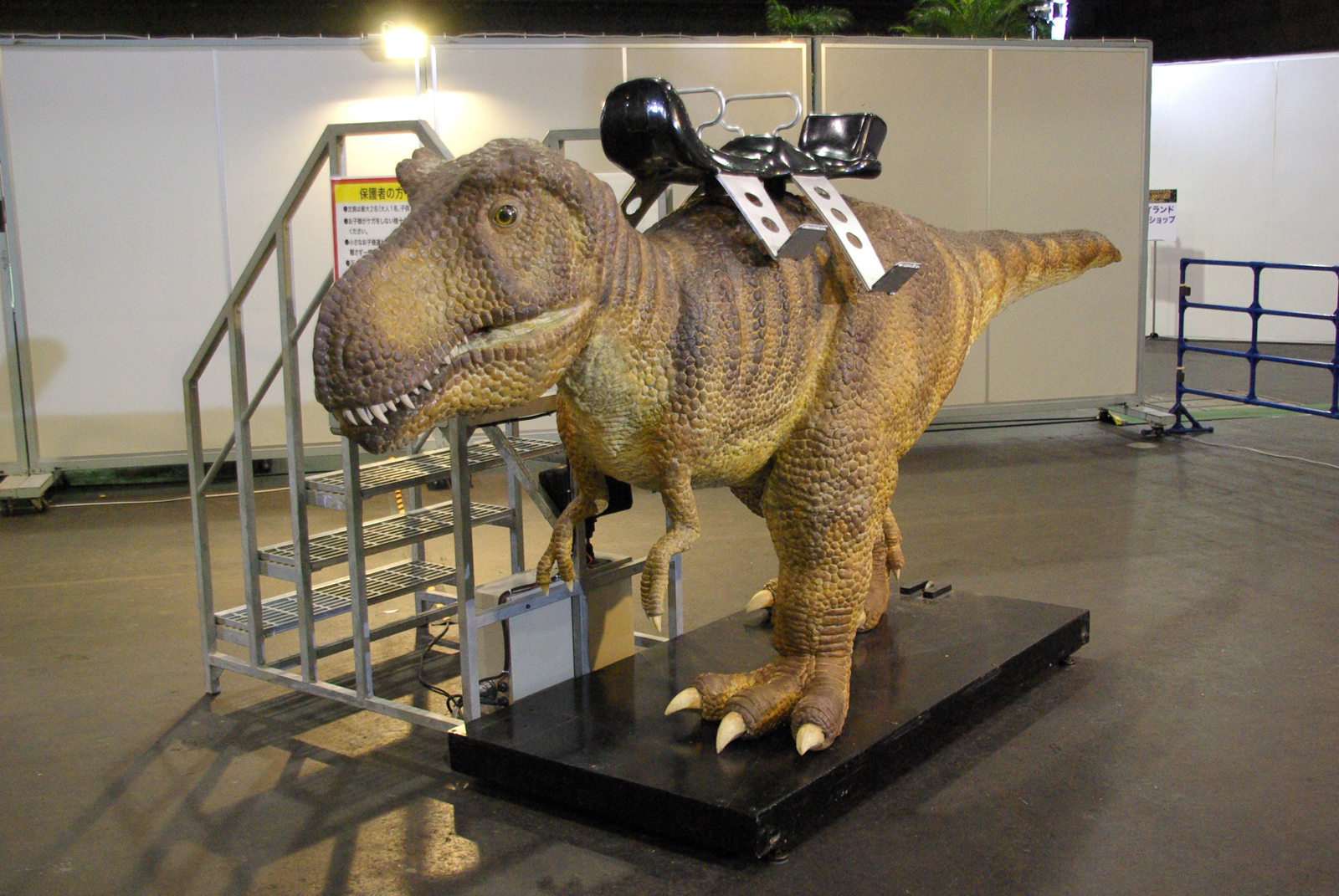 館内には、リアルなティラノサウルスロボットが登場。背中に乗って遊べます。1回200円で、こちらも３歳～小学生まで