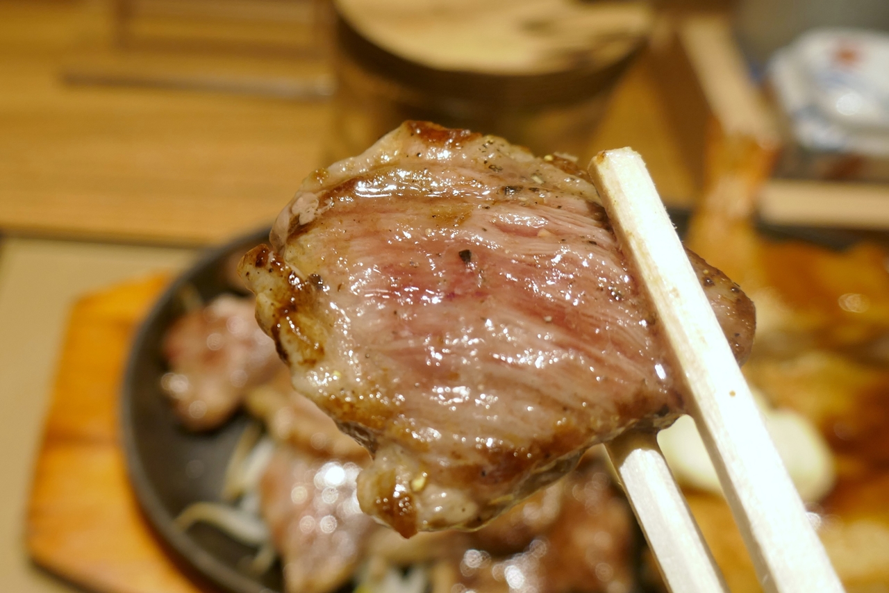 大きめカットのステーキは柔らかく、肉と脂の旨味がバランス良く感じられてウマイ！