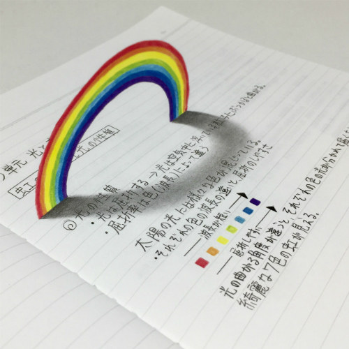 ノートにかかる虹や リアルすぎる消しカス 超現実文具 トリック