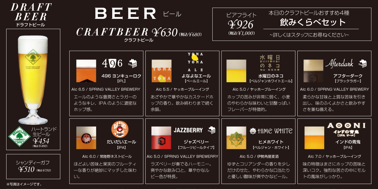 クラフトビールは8種類以上を用意