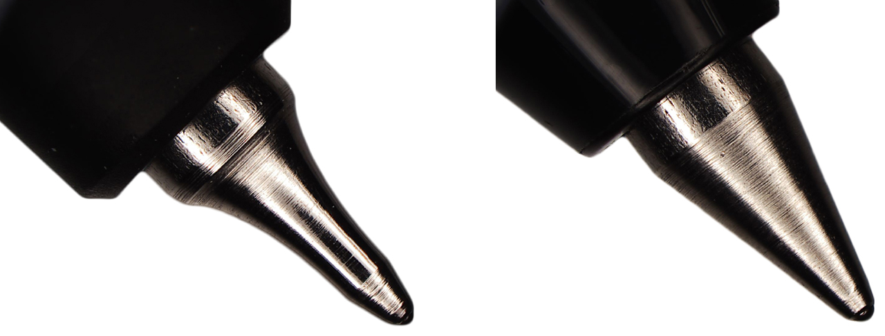 筆記中にペン先が見やすいよう、「ポイントチップ」はペン先にかけてスリムに絞った形状を採用