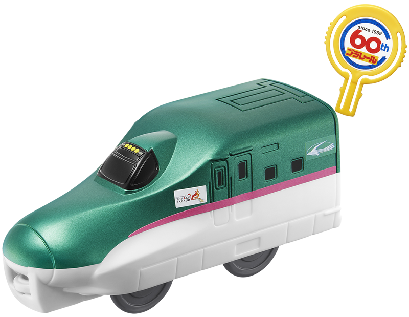 【E5系 新幹線はやぶさ】鍵型の発車機を車両の後部に差し込み、発車機の横を押すと、車両が発車します。　JR東日本商品化許諾済