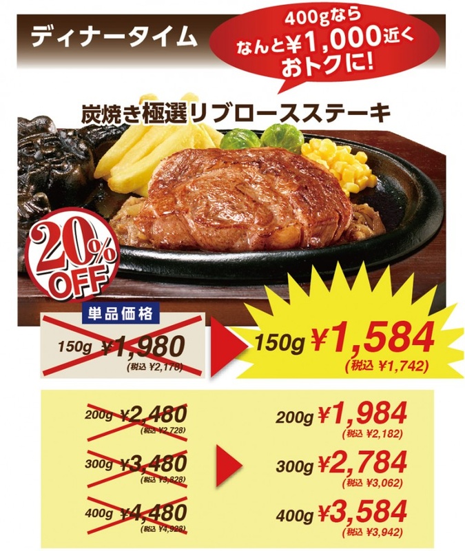 千葉県、静岡県、関西の店舗では「USプレミアムステーキ」が提供されており、極選リブロースステーキの販売は休止されています