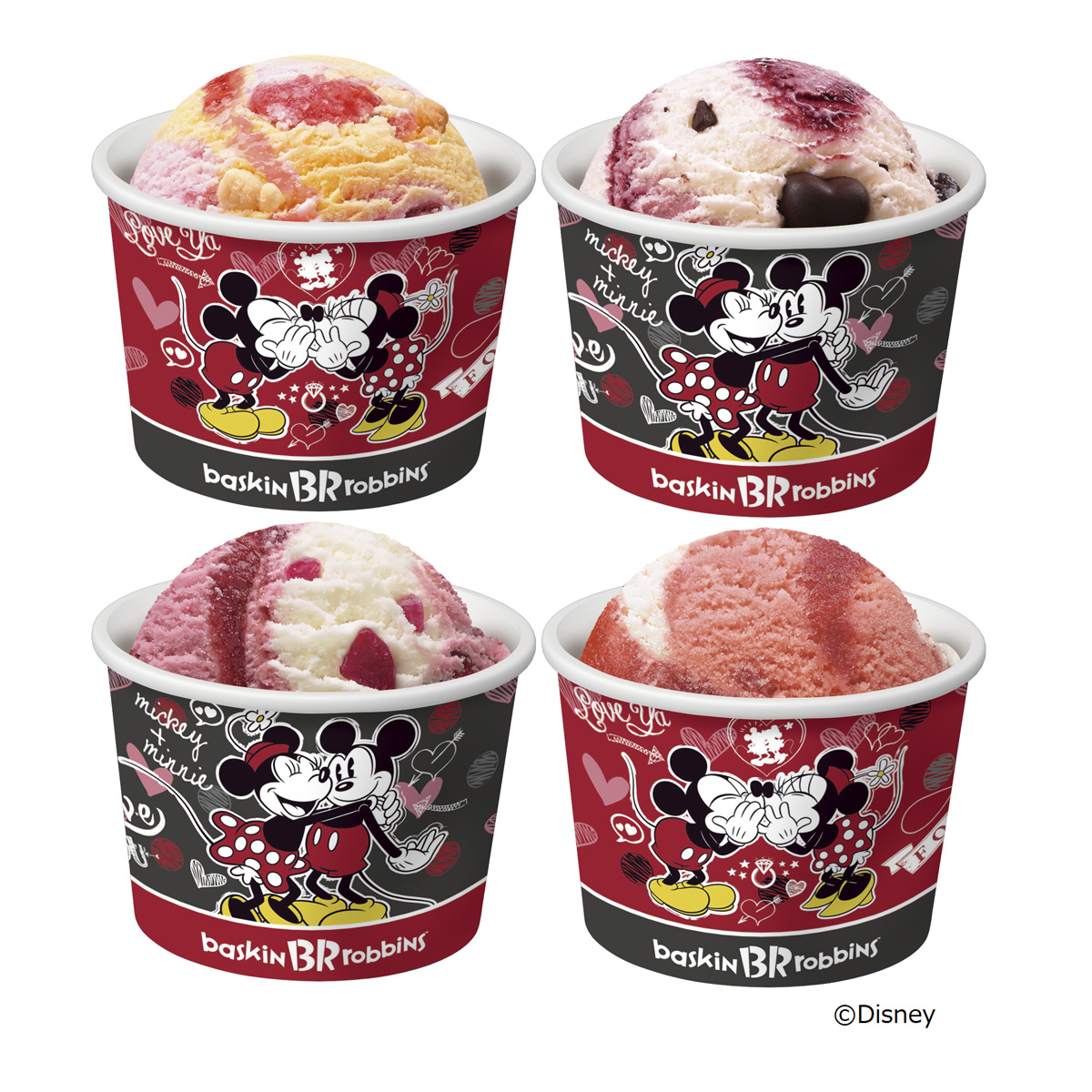 「ミッキー＆ミニー  ハートボックス」はアイスクリームのカップも限定デザイン<br />©Disney