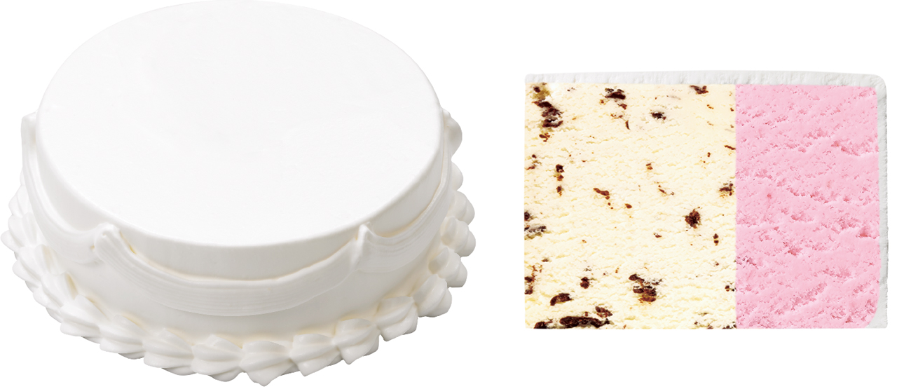 チョコレートチップとストロベリーと2つのフレーバーアイスで作られたケーキベース（直径約14cm×高さ約4.5cm）