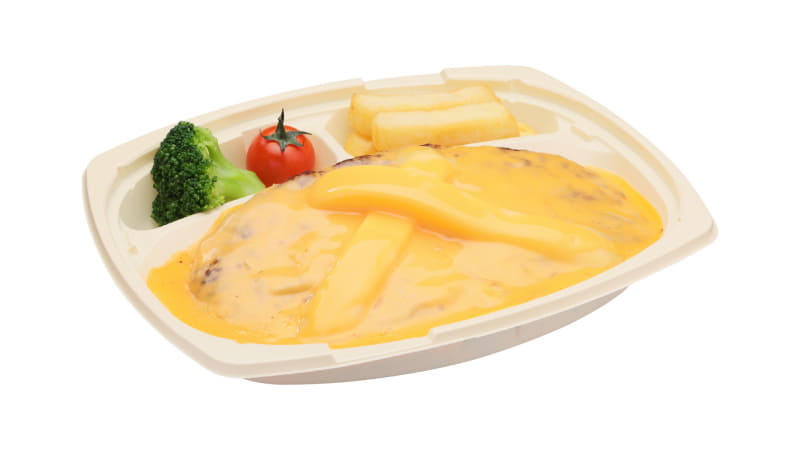 テイクアウトチーズ三昧バーグイエロー ※チーズソースは個包装での提供となります。