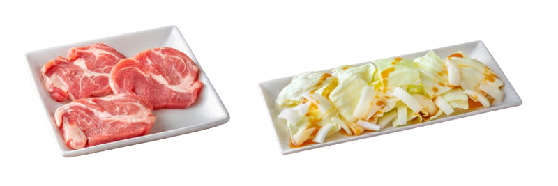 「ミルキィラム生ラム 単品」(左）、「野菜盛り」（右）