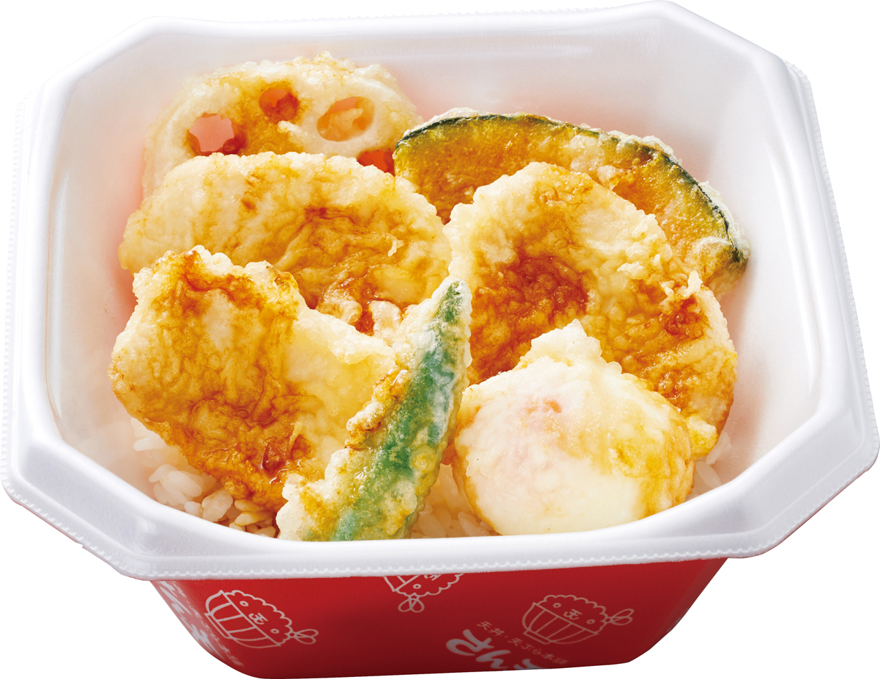 「鶏たま天丼」鶏天3枚・たまご、レンコン、カボチャ・オクラ<br />490円→390円（税込）