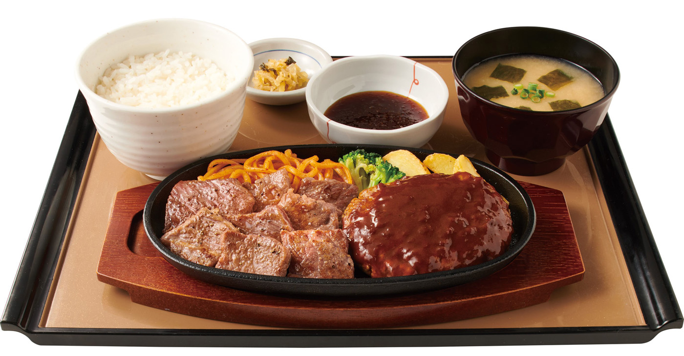 「カットステーキ＆ハンバーグの スペシャル定食」1,300円（税込）
