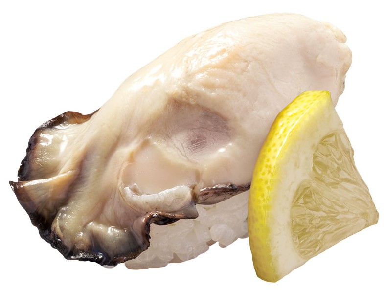「広島県産牡蠣握り」100円（税込110円）<br />※茹でた牡蠣を使用しています。