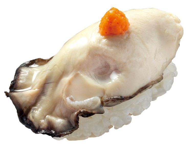 「広島県産牡蠣握り（もみじおろしのせ）」100円（税込110円）<br />※茹でた牡蠣を使用しています。