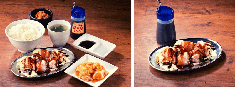 左：味噌鶏焼肉＆牛ホルモンセット、右：味噌鶏焼肉 単品