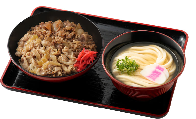 「牛豚合い盛り肉肉丼 ミニうどん付」930円(税込) 単品・みそ汁付：770円(税込)