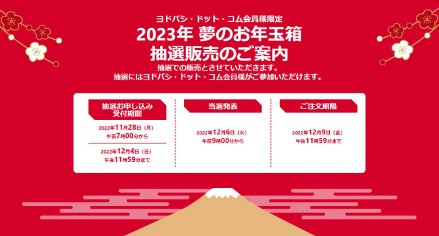 ヨドバシ・ドット・コムの福袋「2023年 夢のお年玉箱」の抽選販売の 