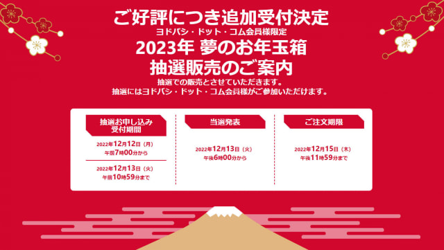 ヨドバシ・ドット・コムの福袋「2023年 夢のお年玉箱」が好評につき 