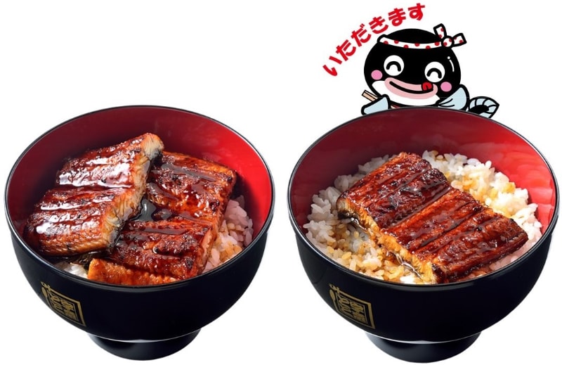 一番人気のうな丼ダブル(左)と、うな丼(右)