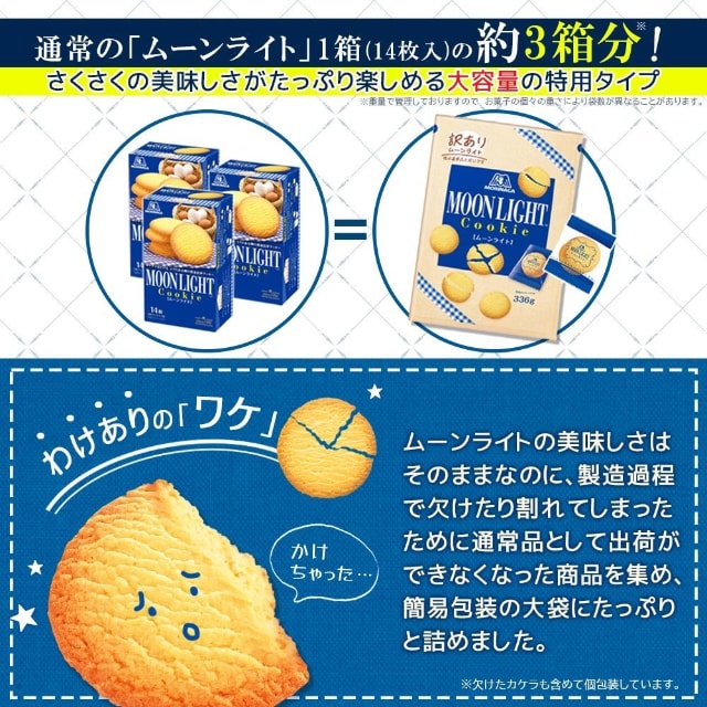 森永製菓「ムーンライト」の割れたり欠けたりした訳あり品が約2割お得