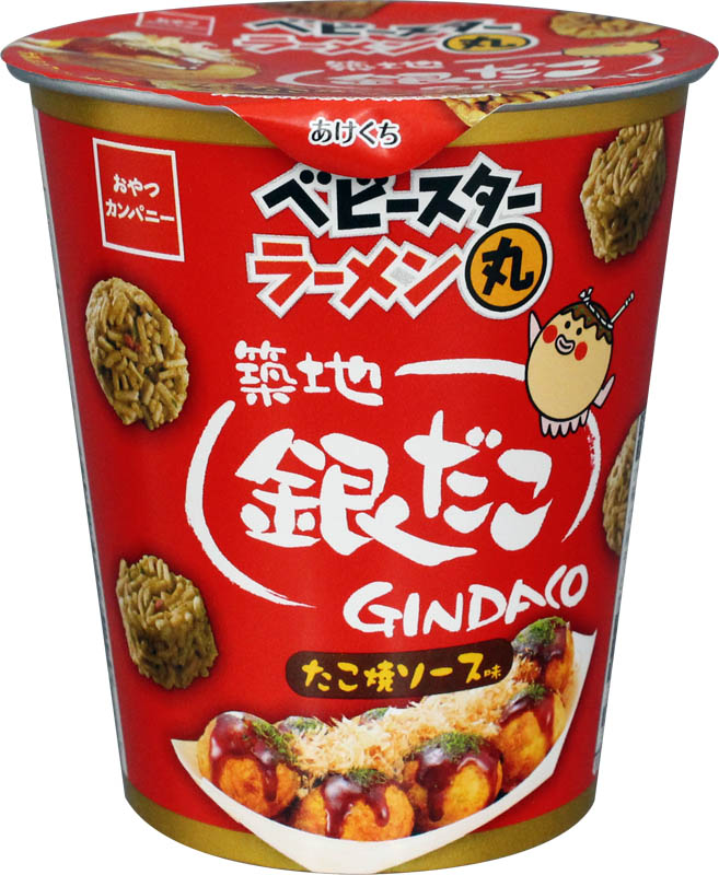 「ベビースターラーメン丸(築地銀だこ たこ焼ソース味)」店頭想定価格157円前後(税込)、内容量59g、321kcal