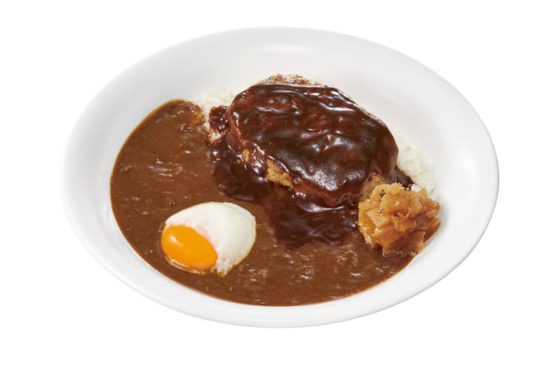 「おんたまデミバーグカレー」ミニ730円(税込)795kcal、並盛830円(税込)1,083kcal、大盛970円(税込)1,423kcal、メガ1,130円(税込)1,774kcal