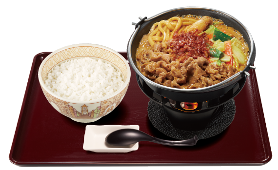 「肉味噌牛担々鍋定食」ごはんミニ860円(税込)920kcal、ごはん並盛890円(税込)1,058kcal、ごはん大盛920円(税込)1,197kcal