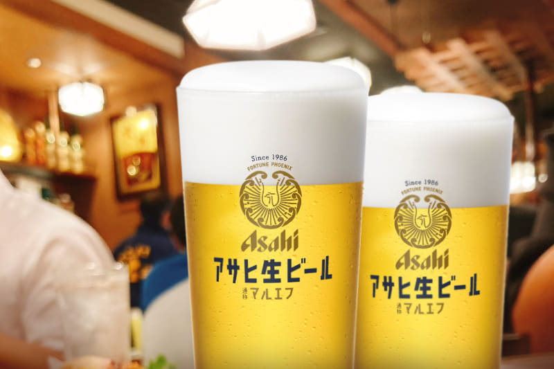 酒場の雰囲気にピッタリな「アサヒ生ビール マルエフ」中生580円