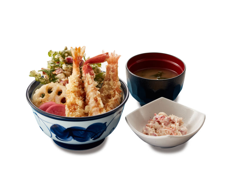 「かにと海老の冬天丼 プラス秋小鉢(カニ風味のサラダ)」1,120円(税込)