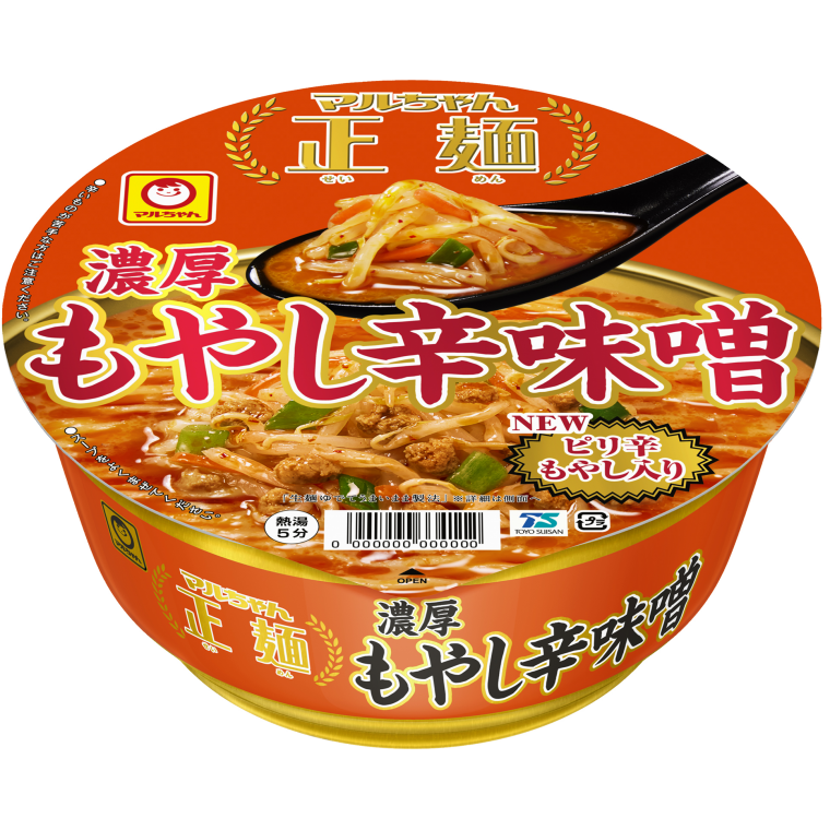 「マルちゃん正麺 カップ 濃厚もやし辛味噌」338円(税別)内容量154g(めん75g)461kcal