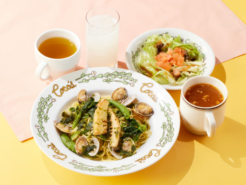 「春野菜とあおさ海苔のボンゴレパスタランチ」979円(税込)