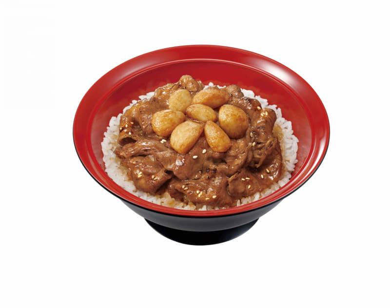 「にんにく牛カルビ焼肉丼」並盛740円(税込)948kcal、ごはん大盛770円(税込)1,086kcal、特盛(肉2倍ごはん大盛)1,020円(税込)1,558kcal