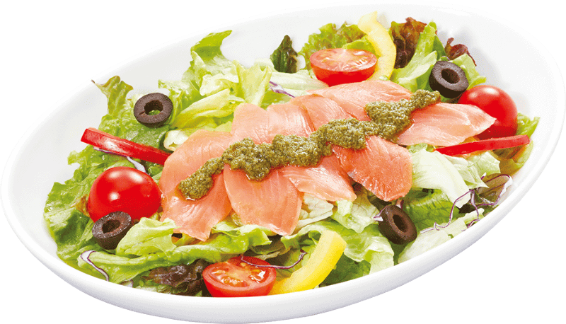 「サーモンとオリーブのサラダ」シェアサイズ869円(税込)、レギュラーサイズ649円(税込)110kcal