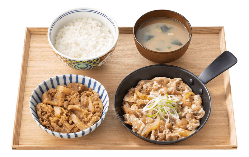 W定食(牛皿・ねぎ塩豚定食)