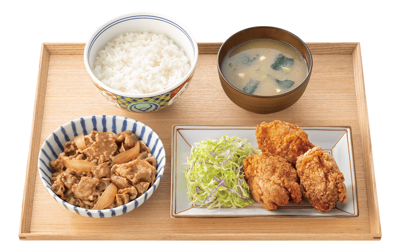 W定食(牛皿・から揚げ定食)
