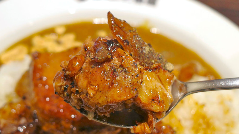 ホロ肉は思いのほか豚肩ロースが柔らかくお肉と脂の旨味パワフルで、味を整える醤油ベースのソースと胡椒が効いてメチャウマ！