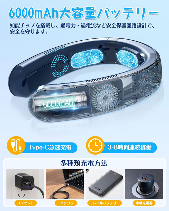 Type-C対応でACアダプタやモバイルバッテリーから急速充電可能