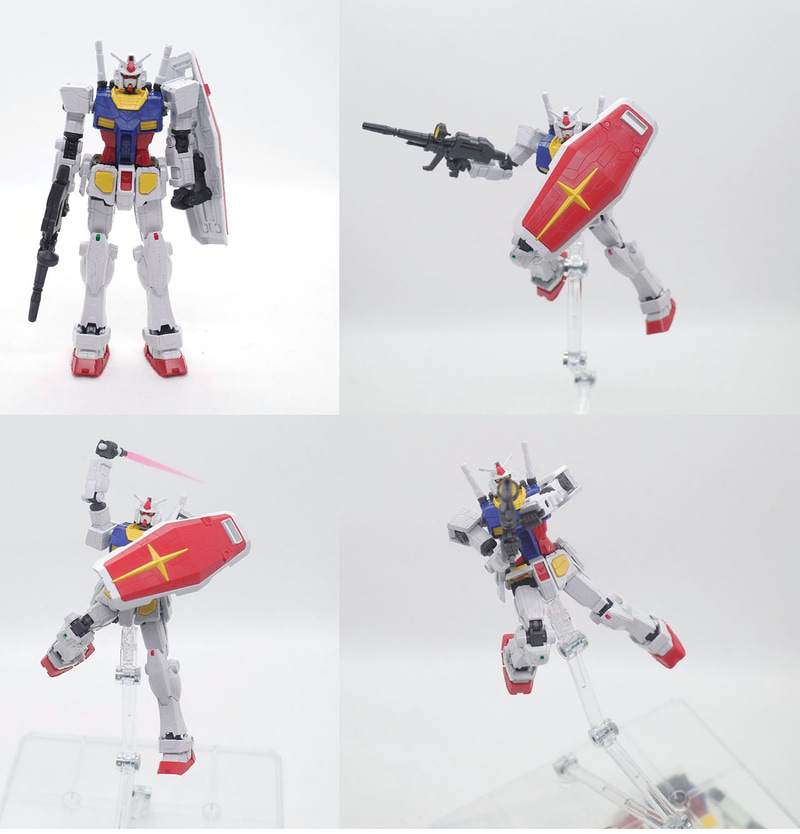 武器を持たせてポーズを取ると、細部変更版のRX-78-2(ガンダム)的な佇まい(ビーム刃のみほかのキットのものを流用)