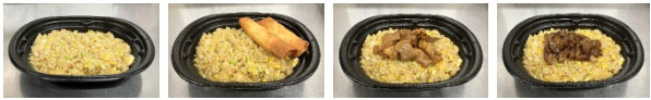 写真左から：「たまごチャーハン」(税込538円)／「たまごチャーハン 春巻き2個のせ」(税込646円)／「たまごチャーハン 牛もつのせ」(税込862円)／「たまごチャーハン 豚ハラミのせ」(税込862円)