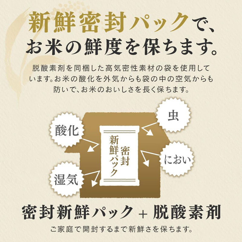「新鮮密封パック+脱酸素剤」でお米の鮮度を保つ