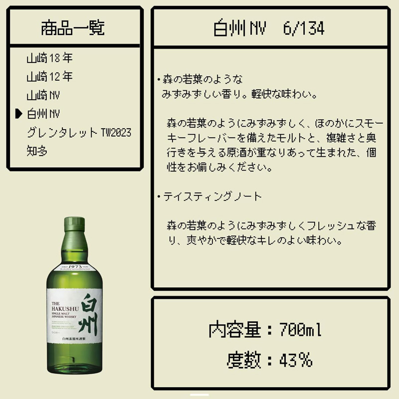 「白州NV」の特徴とテイスティングノート