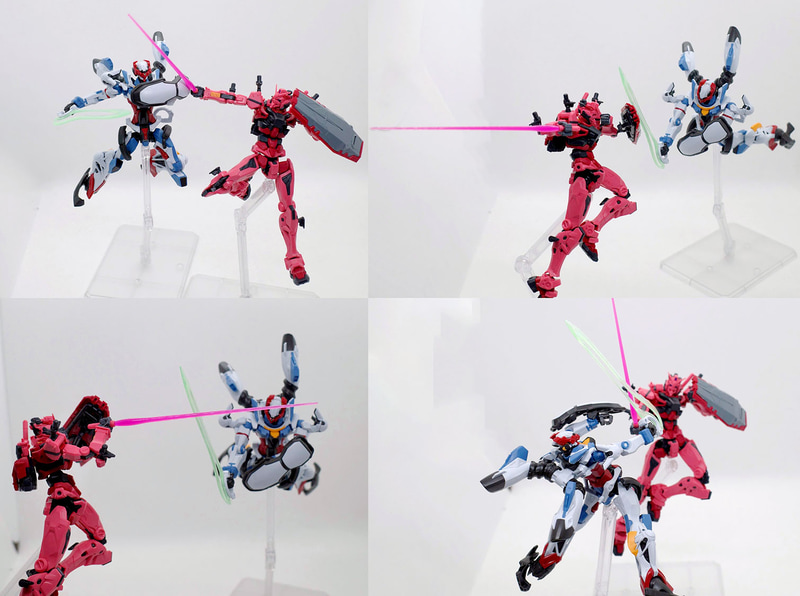 頭部をオメガサイコミュ非発動時の「HG 1/144 GQuuuuuuX」と並べることで、「機動戦士Gundam GQuuuuuuX」1話前半のバトルシーン風に展示も可能！