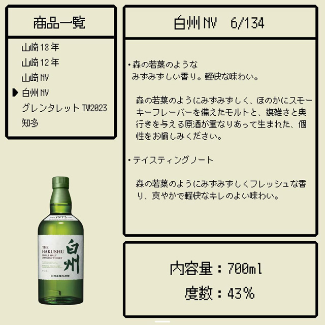 「白州NV」の特徴とテイスティングノート