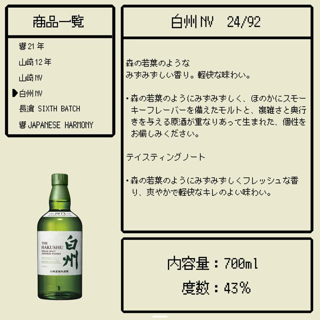 「白州NV」の特徴とテイスティングノート