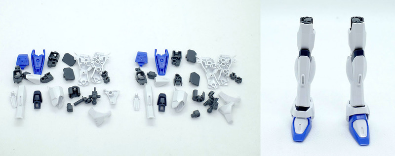 右脚はB1ランナー1、2、3、4、5、6、7、8、Cランナー2、3、Dランナー4、E1ランナー1、4、5、6、7、8、9、10、ポリキャップ6、7、8(2個)を使用。左脚はB2ランナー1、2、3、4、5、6、7、8、Cランナー2、3、Dランナー4、E1ランナー2、3、E2ランナー5、6、7、8、9、10、ポリキャップ6、7、8(2個)を使用