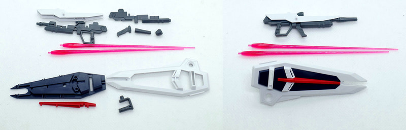 ルプス・ビームライフルはB1ランナー37、E1ランナー28、29、30、31、32、ラケルタ・ビームサーベルの刃はSB-13ランナー1(2個)、ラミネートアンチビームシールドはA2ランナー17、B1ランナー27、Dランナー3、E1ランナー22を使用