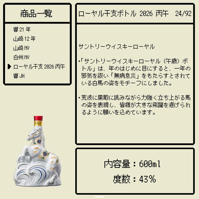 「ローヤル干支ボトル 2026 丙午」の当選確率とテイスティングノート