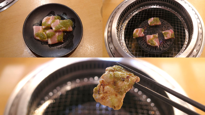 「【青唐焼肉】厚切り豚カルビ」は、豚カルビの素材感を打ち消すほどに青唐辛子の辛味が強烈!