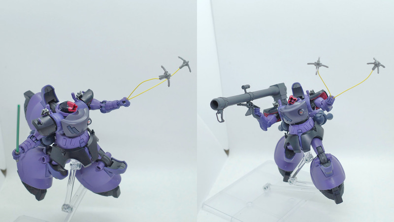 内蔵兵器の電磁ハーケンを繰り出す時に右手にヒート・サーベルはもちろんのこと、ジャイアント・バズを同時に担がせても違和感なし!