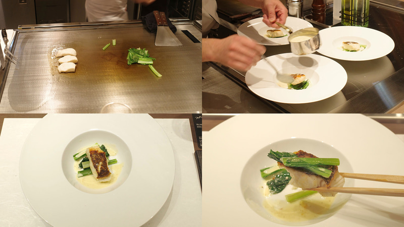 「真鯛のポワレ アンチョビクリームソース」は、くどさのない真鯛や小松菜をメインとしつつも、アンチョビクリームソースの塩気と旨味が際立ちます。