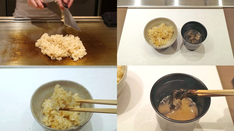 ガーリックライスはお店によって炒飯のようにパラパラに炒めることがあるものの、「銀座のステーキ 新宿店」では、米やにんにくに火を通しすぎていないためか雑味がなく、みそ汁も絶品です！